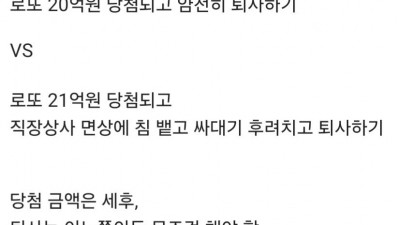 로또 당첨금 20억 받기 vs 21억 받고 퇴사하기