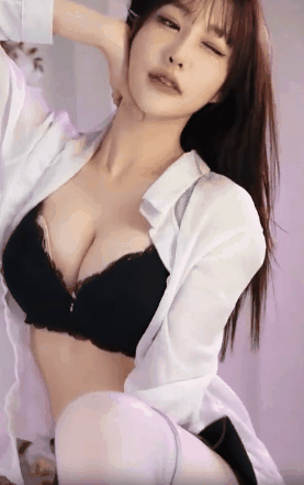 문뚜야 단추푼 흰셔츠 검정 브라 가슴골 누브라 노출